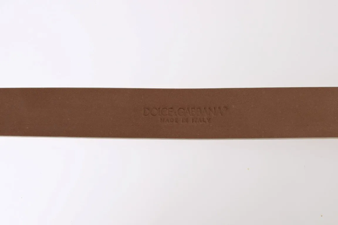 Beige Snakeskin Gold Buckle Logo Waist Belt