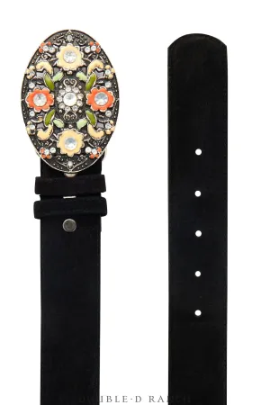 Belt, A Vintage, Buckle, Western, Enamel, Floral With Rhinestones, Vintage, 631