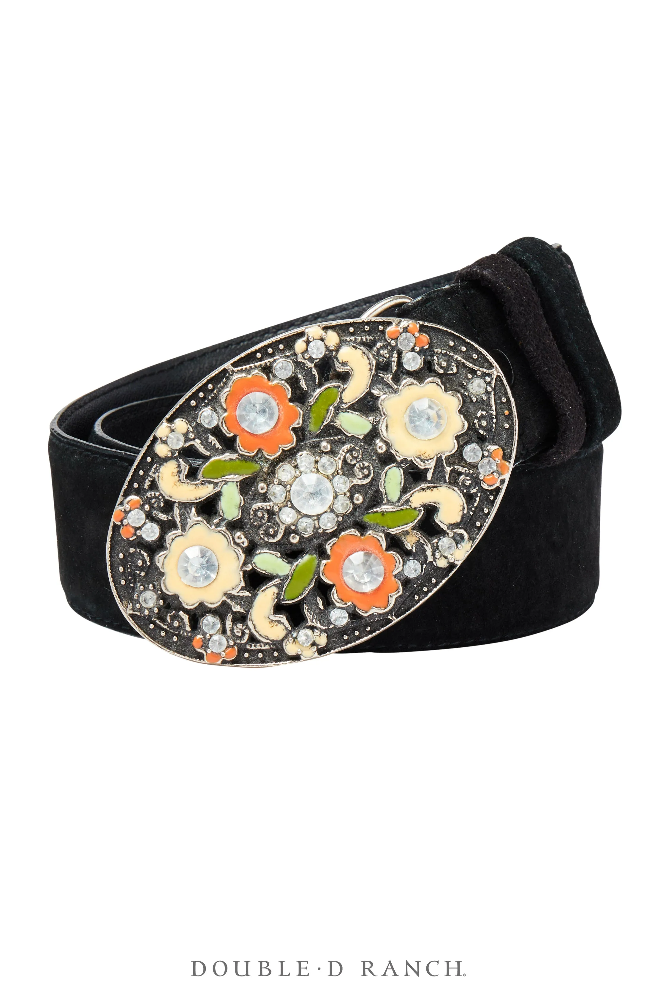 Belt, A Vintage, Buckle, Western, Enamel, Floral With Rhinestones, Vintage, 631