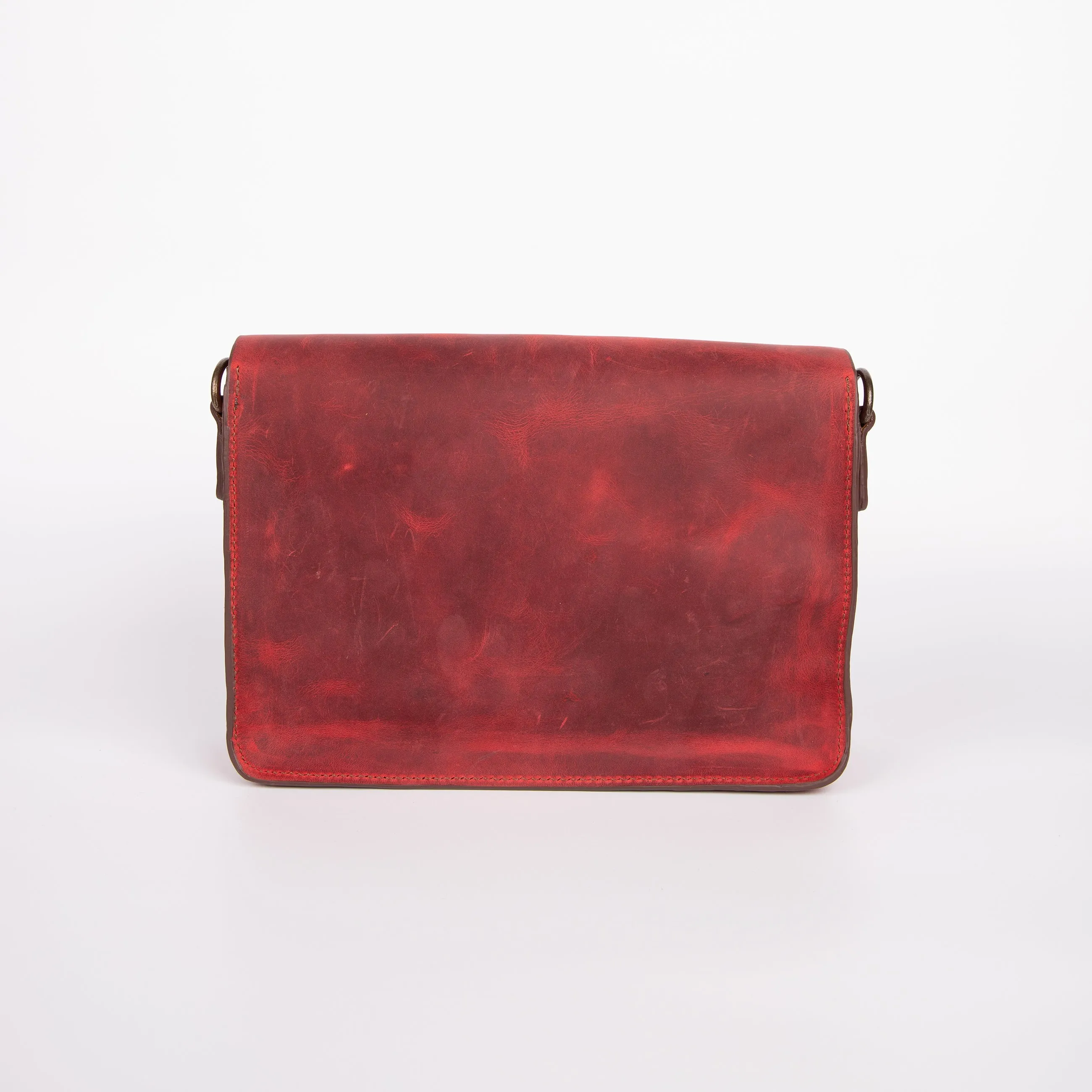 Belt Strap Crossbody Shoulder Bag, Crazy Horse Leather - Red