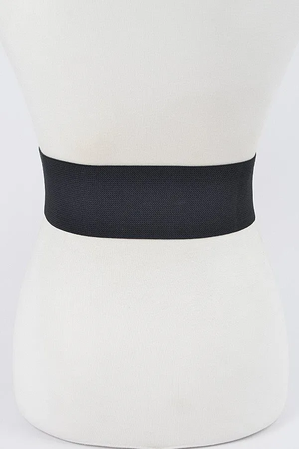 BELTS {GO} Black Stretch Belt w/Gold EXTENDED PLUS SIZE