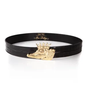 BENE x Alexa Pulitzer King Gator Leather Belt in Black Croc
