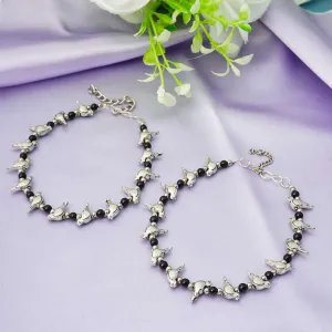 Bird Beaded Silver Anklets