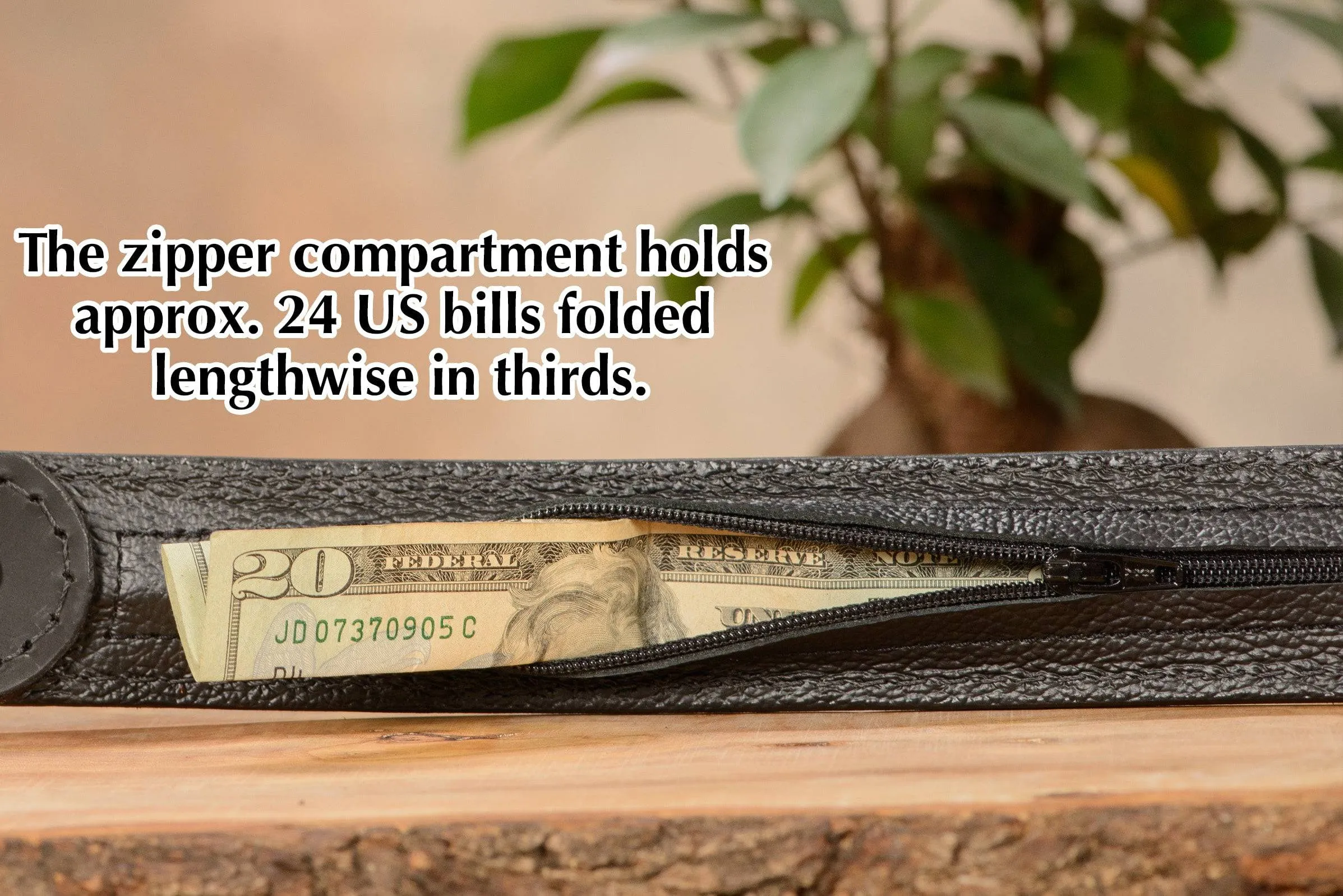 Black American Bison Money Belt With 25" Zipper