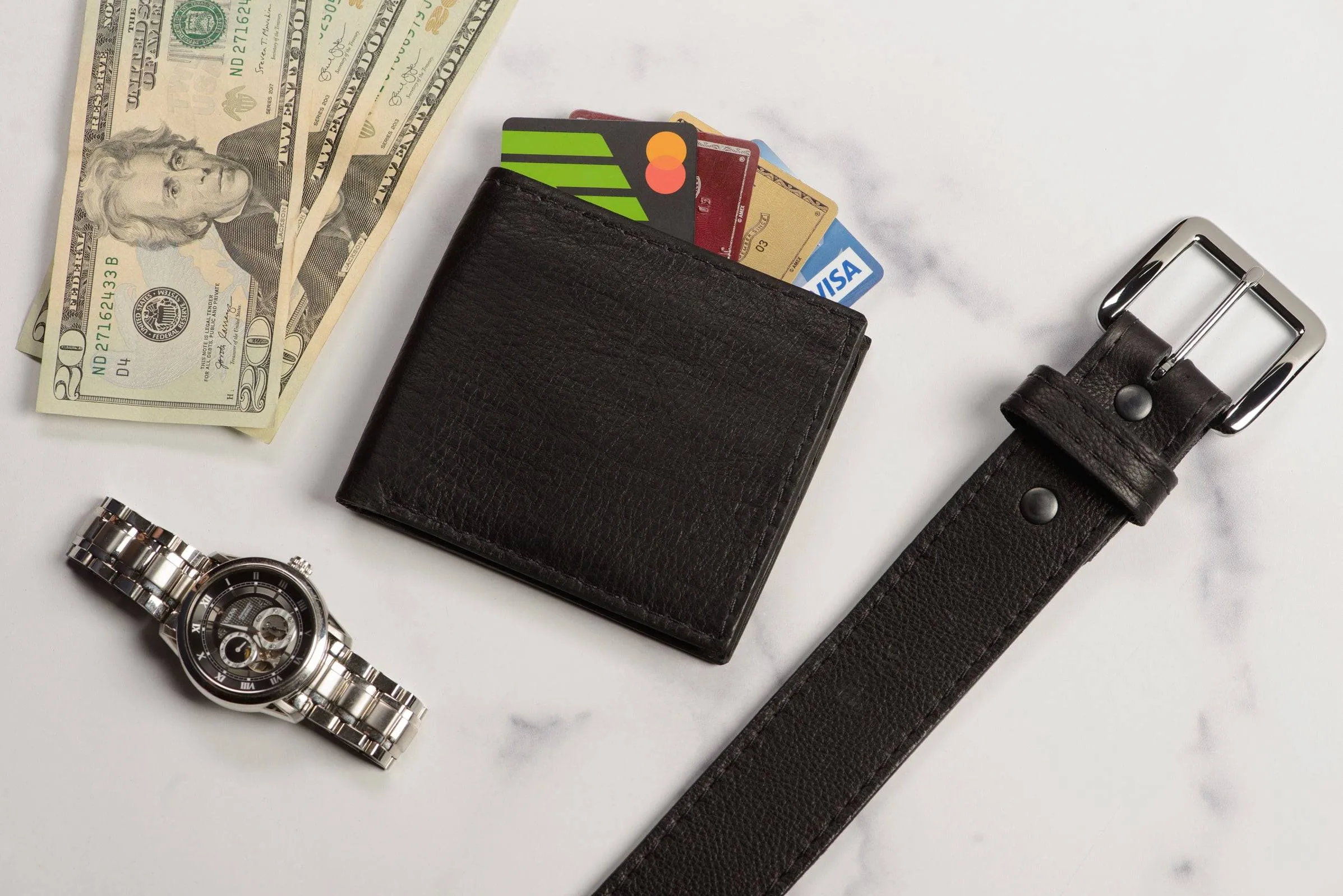 Black American Bison Money Belt With 25" Zipper