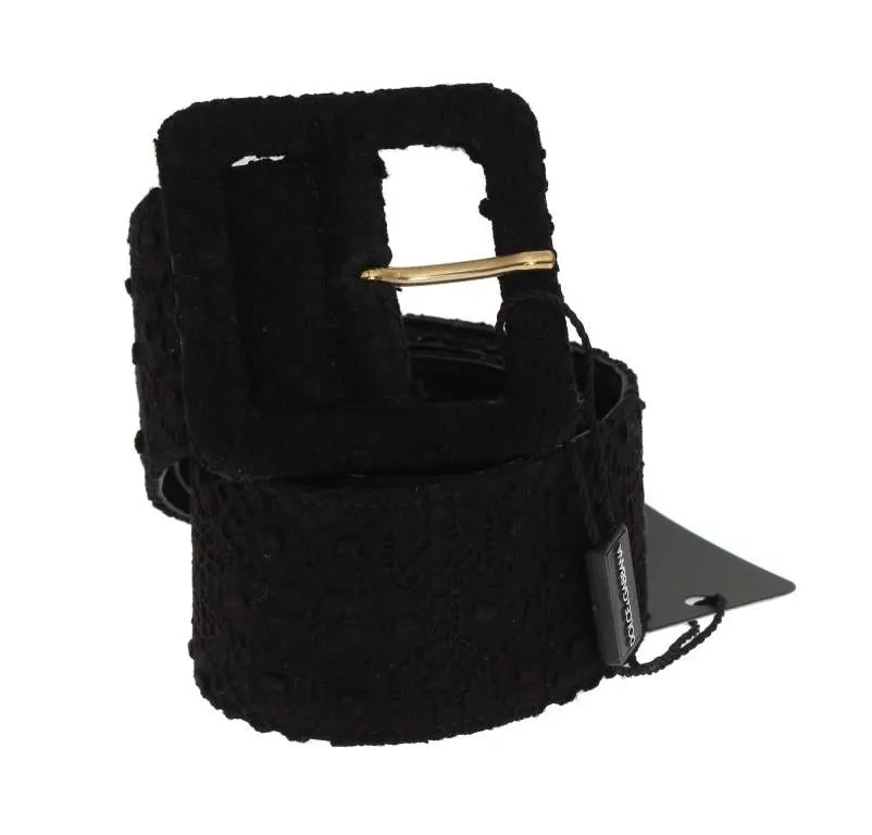 Black Cotton Leather Lace Wide Belt
