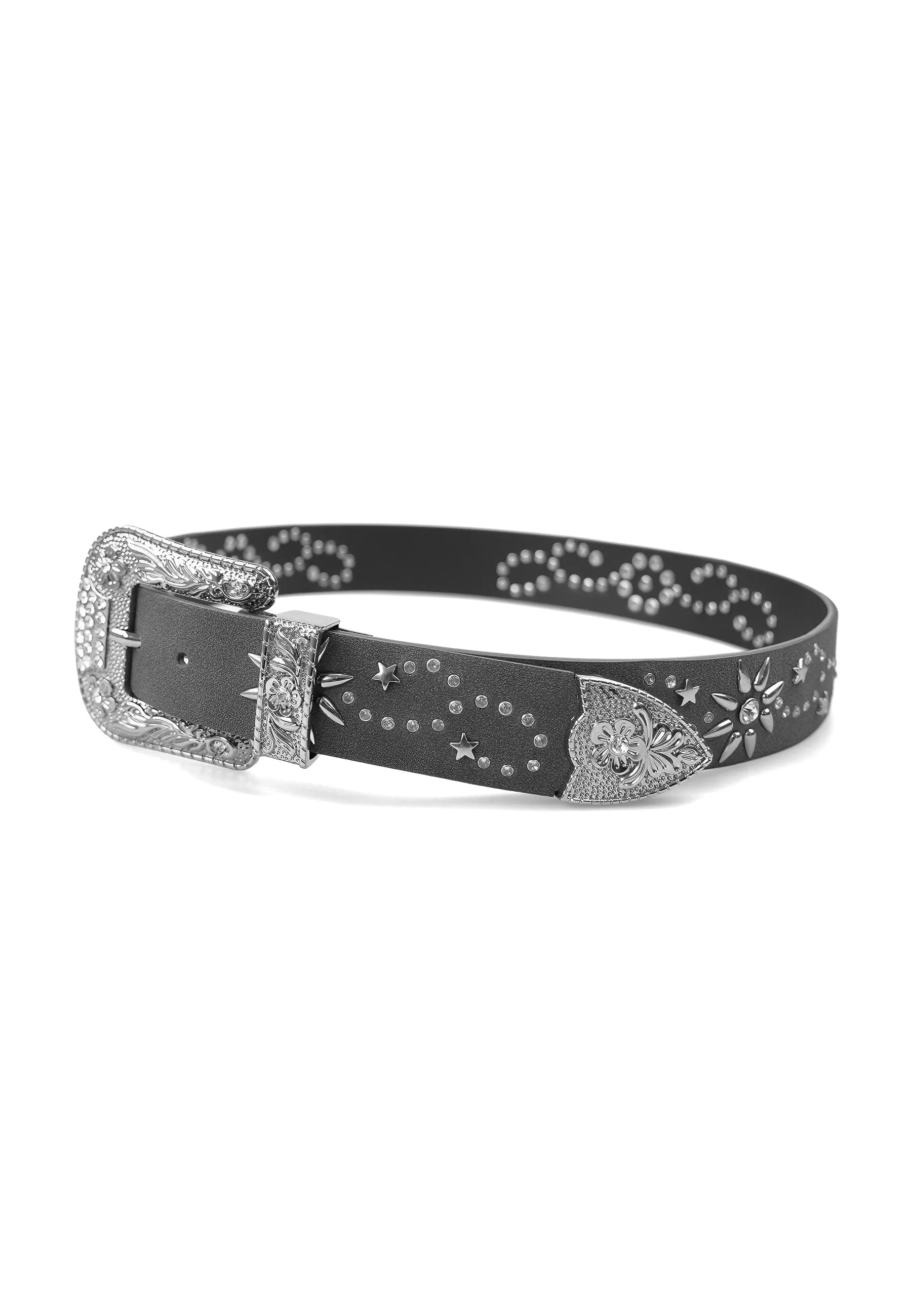 Black Designer Belt with Embossed Buckle