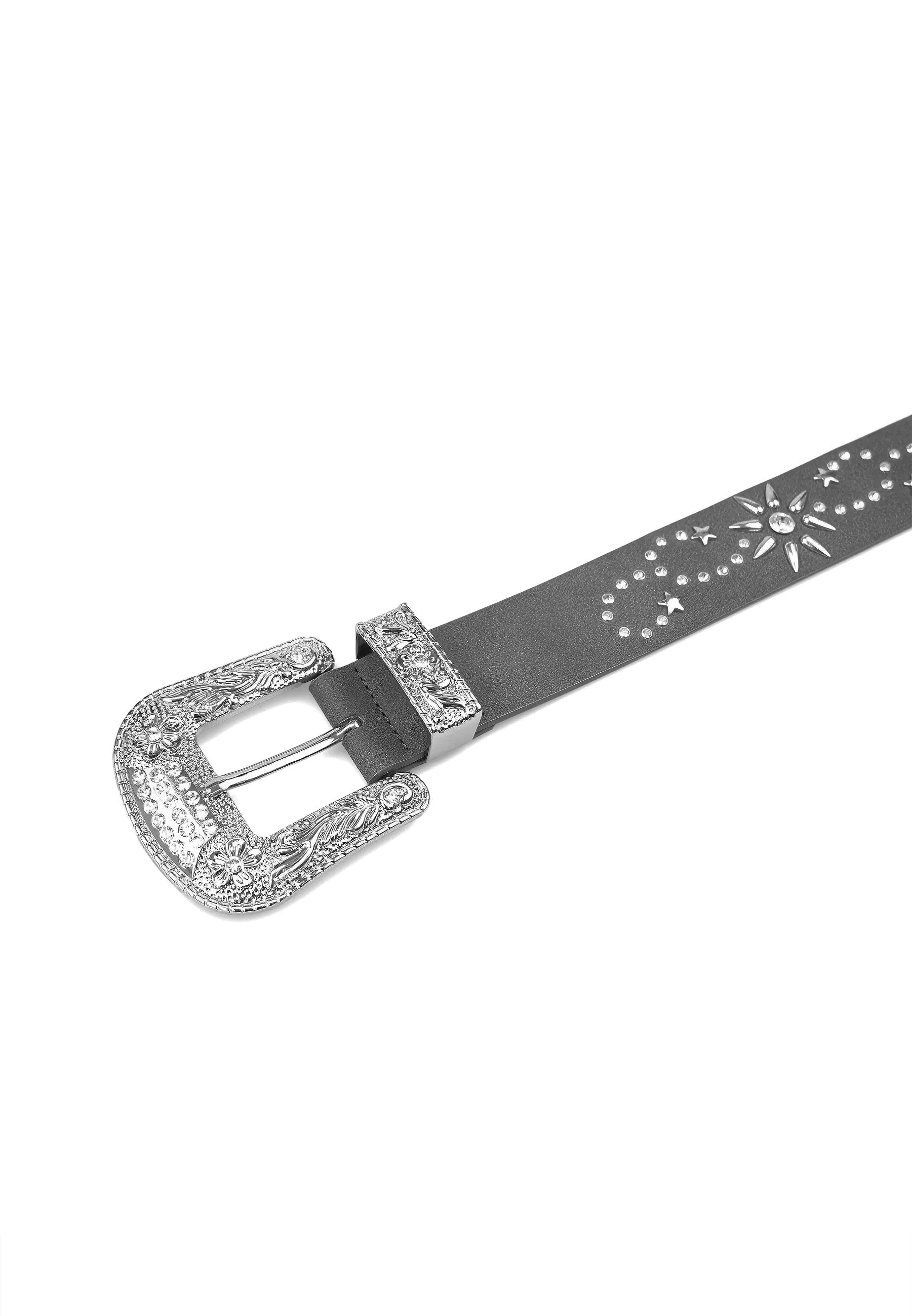 Black Designer Belt with Embossed Buckle