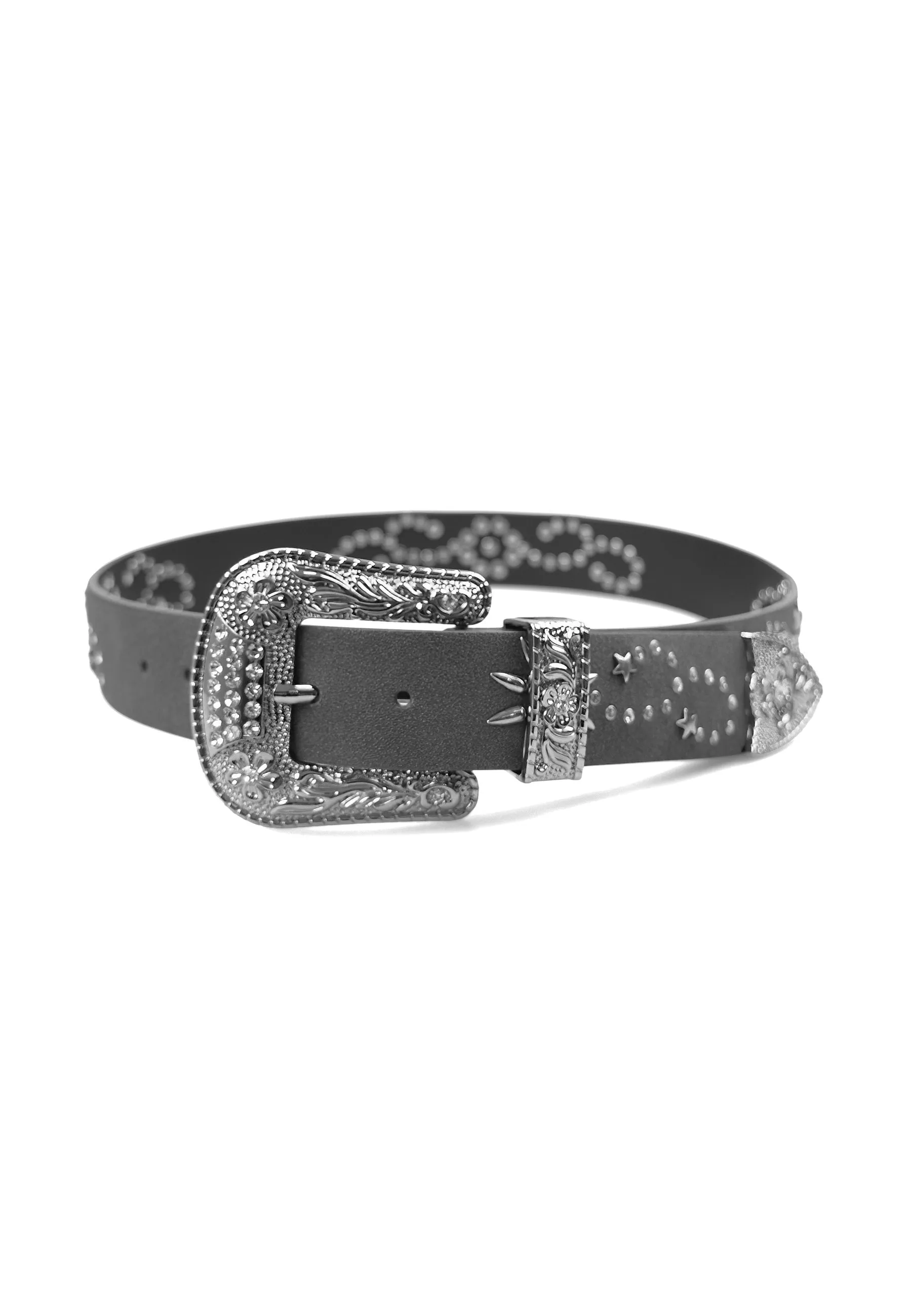 Black Designer Belt with Embossed Buckle