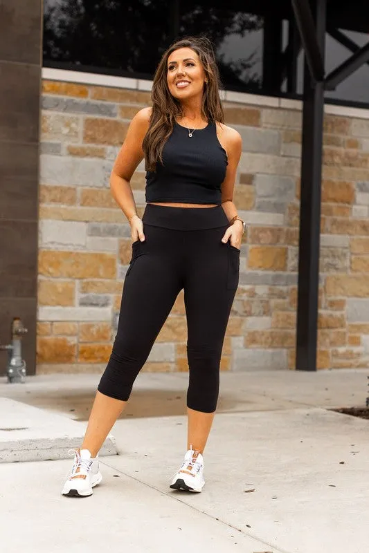Black Elevate Capri Leggings with Pockets