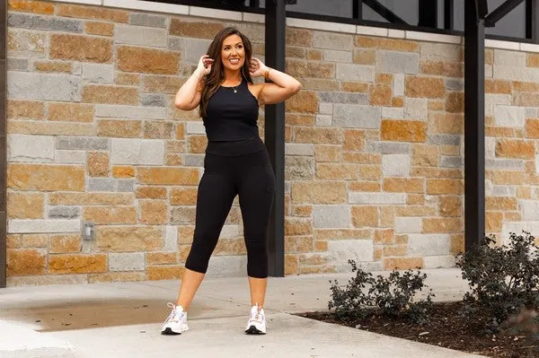 Black Elevate Capri Leggings with Pockets