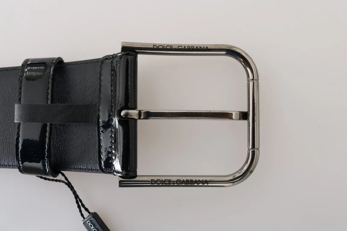 Black Lambskin Silver Buckle Wide Belt