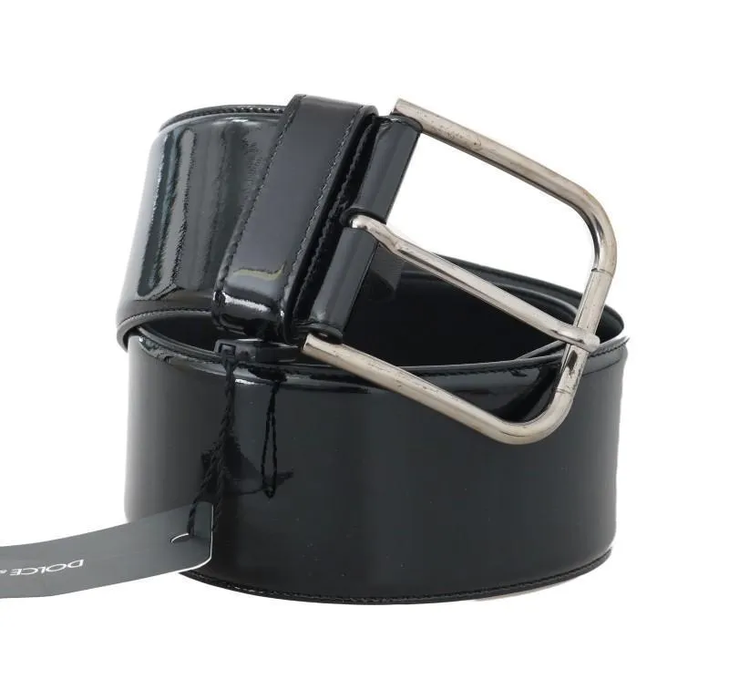 Black Lambskin Silver Buckle Wide Belt