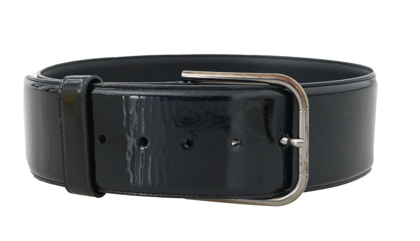 Black Lambskin Silver Buckle Wide Belt