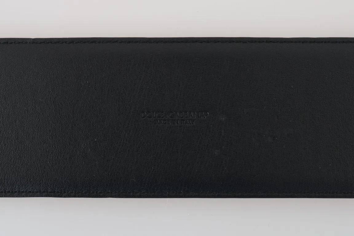 Black Lambskin Silver Buckle Wide Belt