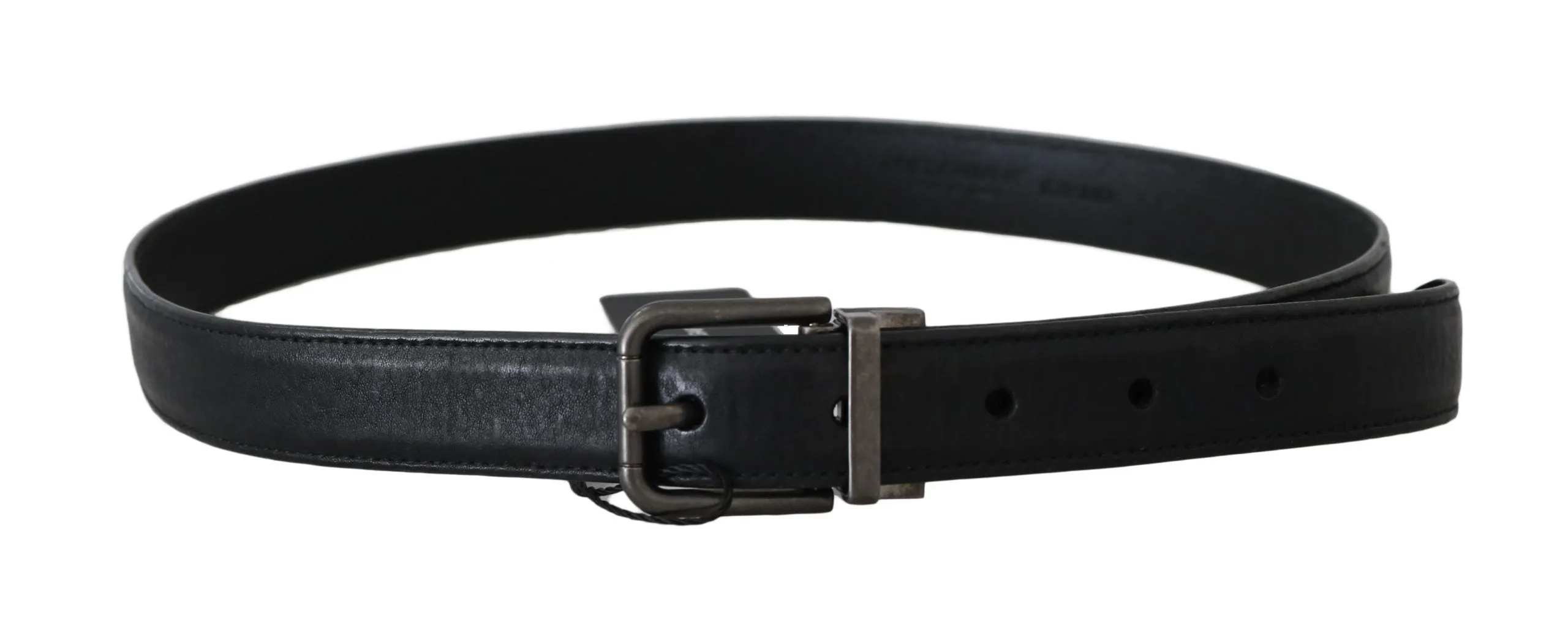 Black Leather Brushed Metal Buckle Belt