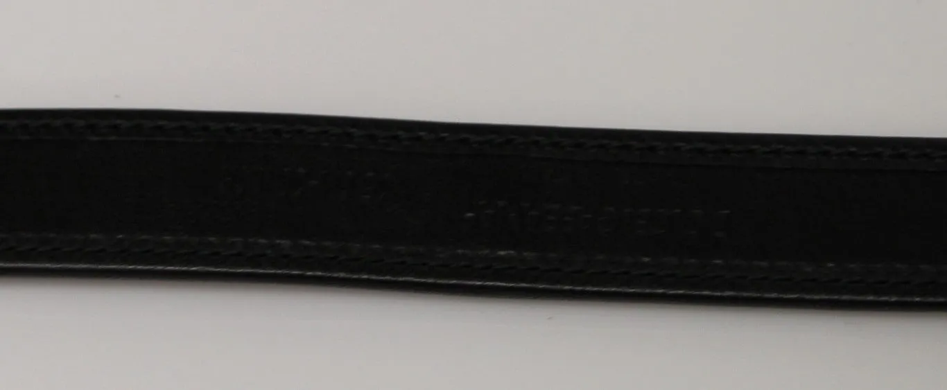 Black Leather Fur Logo Belt