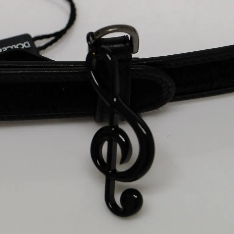 Black Leather Fur Logo Belt