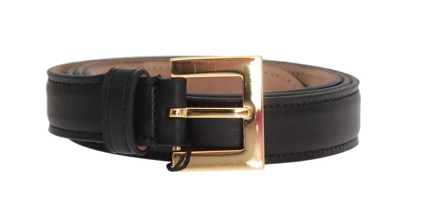 Black Leather Gold Buckle Belt