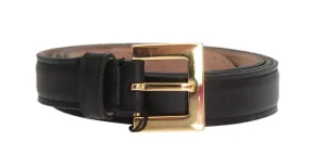 Black Leather Gold Buckle Belt