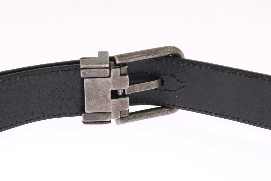 Black Leather Gray Buckle Belt