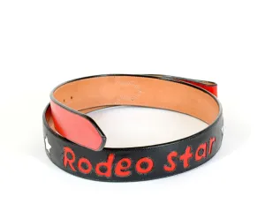 Black Leather Handmade Belt "Rodeo Star" Inlaid Design sz 32"
