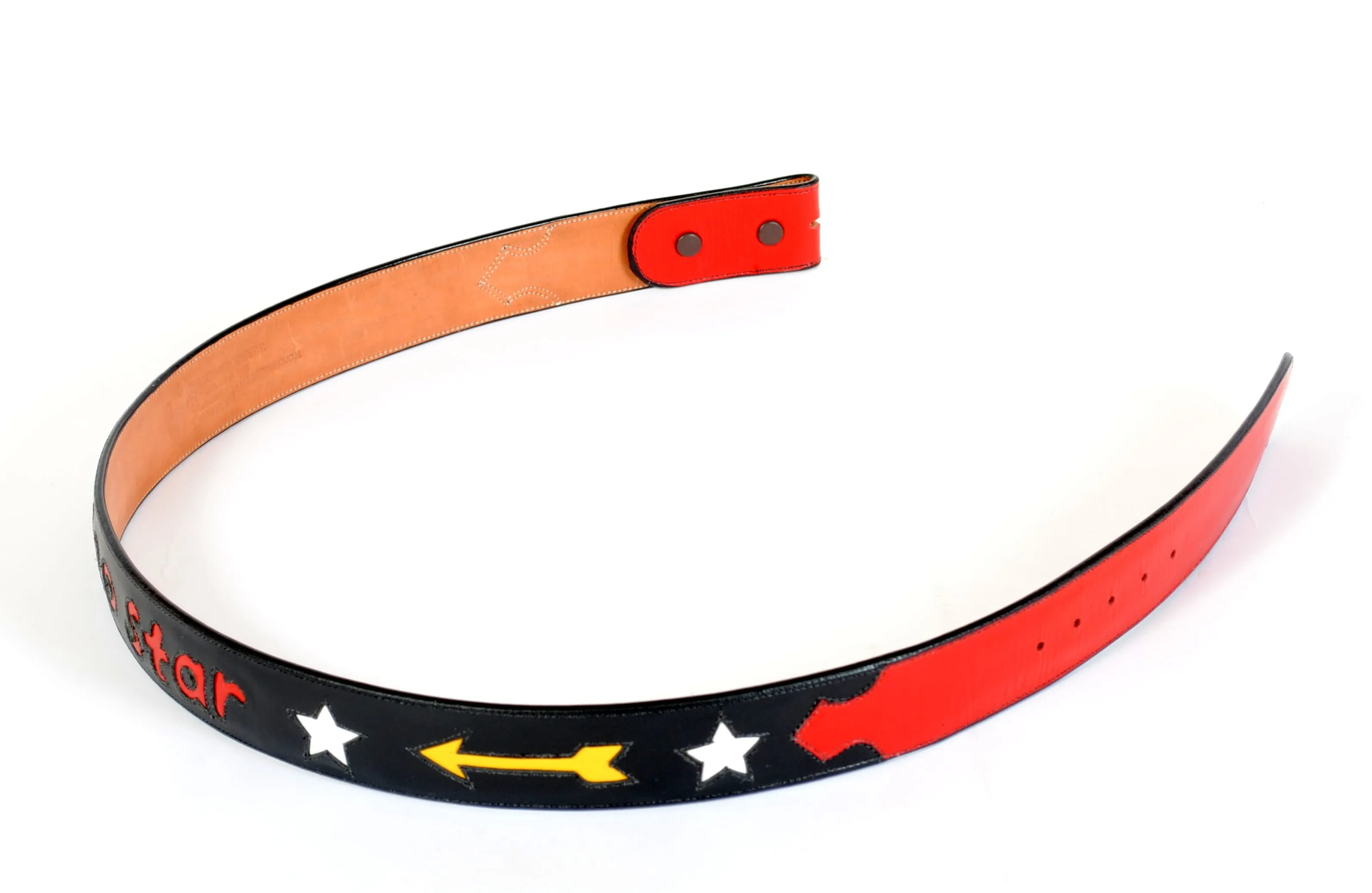 Black Leather Handmade Belt "Rodeo Star" Inlaid Design sz 32"