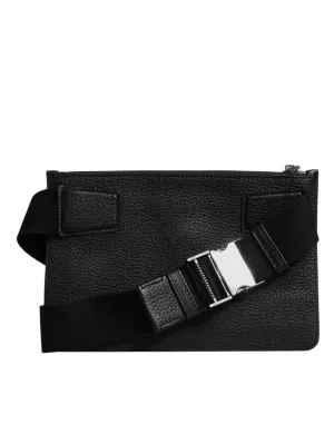 Black Leather Logo Plaque Purse Fanny Pack Bag