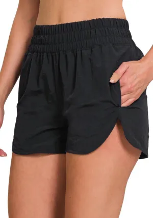 Black Smocked Running Short