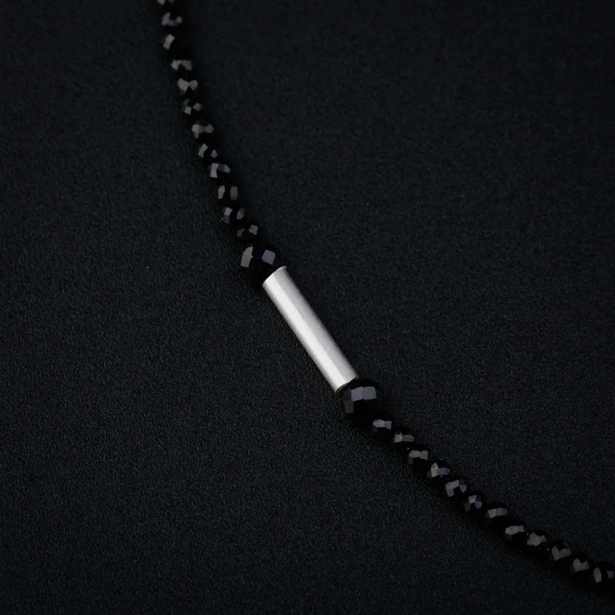 Black Spinel Anklet with  Silver Pipes