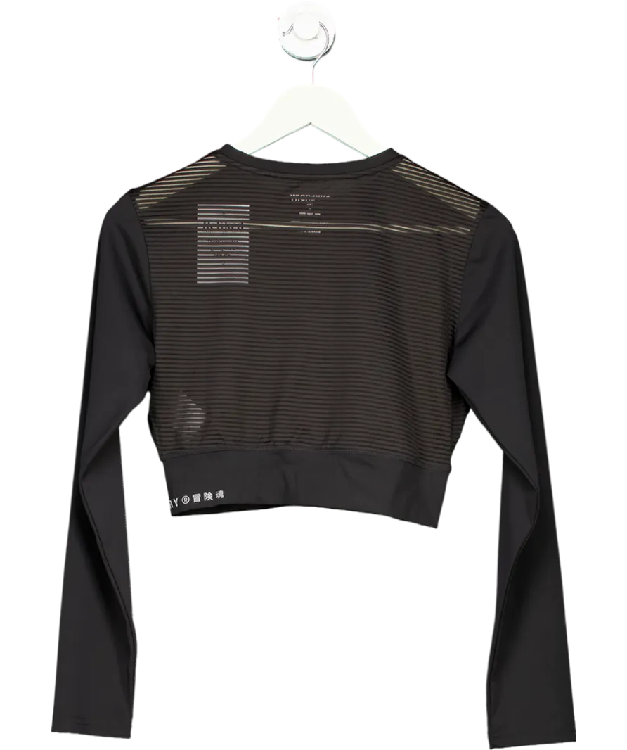 Black Superdry Crop Long-sleeved Top Green Women UK 12