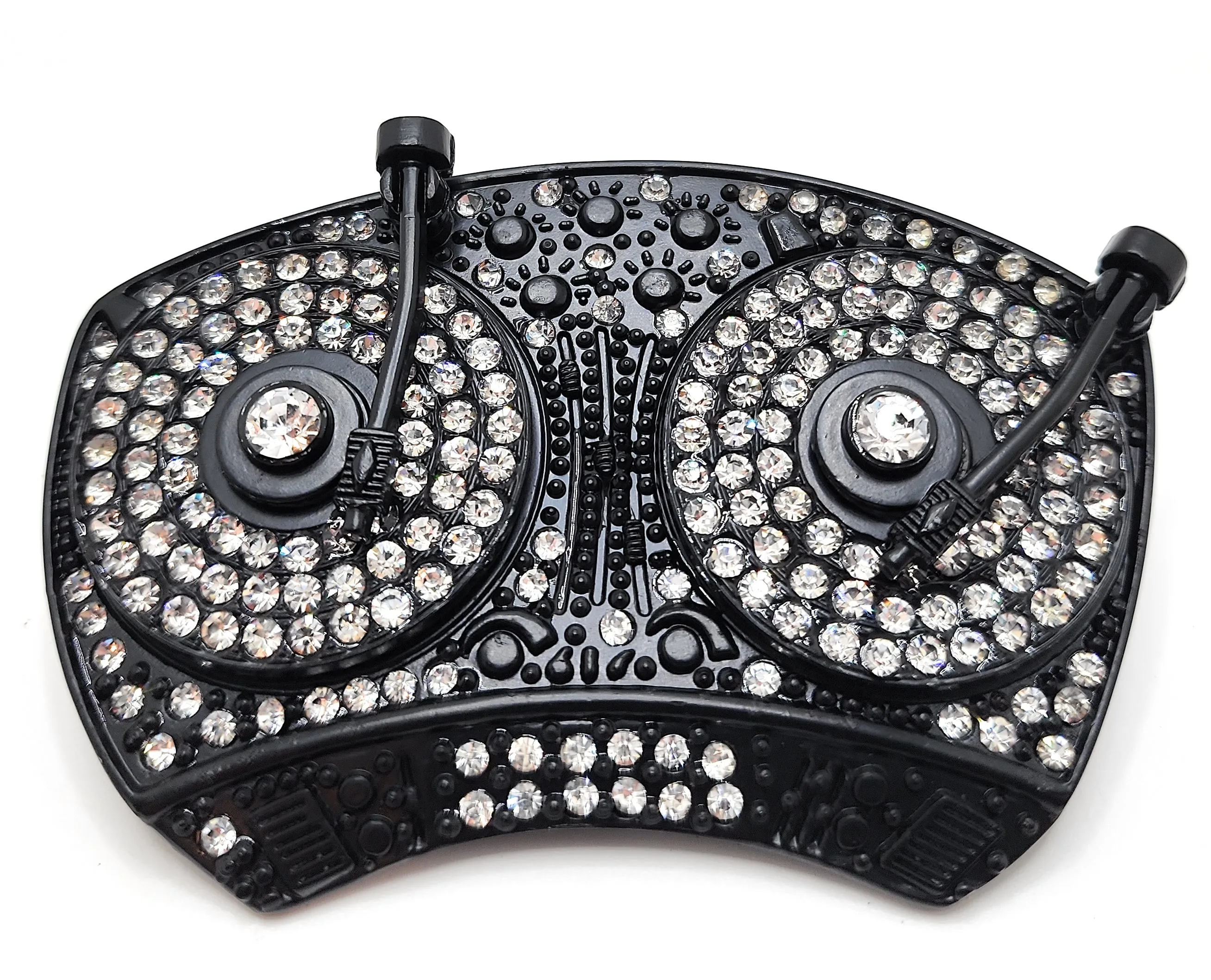 Blinged-Out Rhinestoned Turntable 3D Belt Buckle