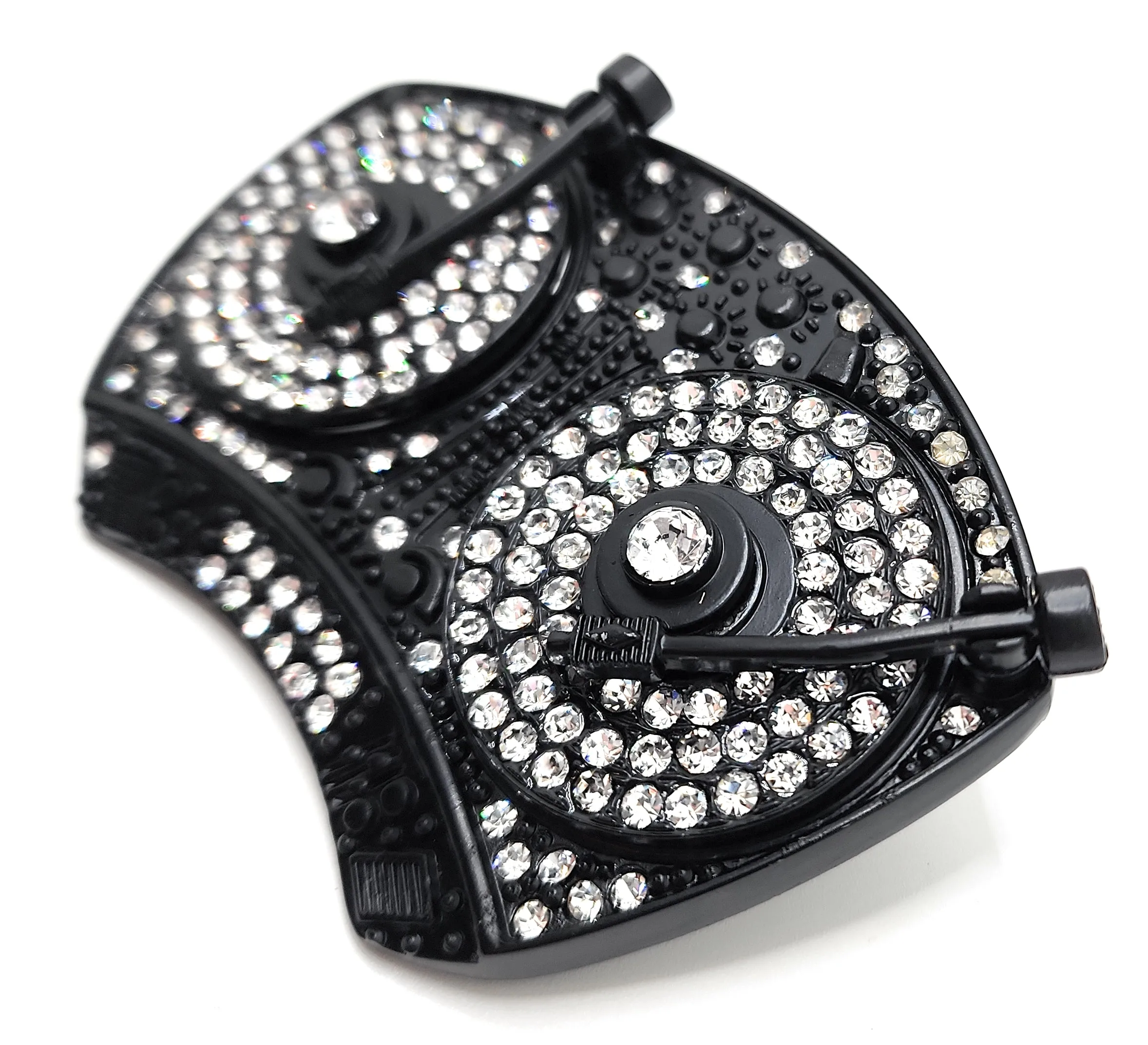 Blinged-Out Rhinestoned Turntable 3D Belt Buckle