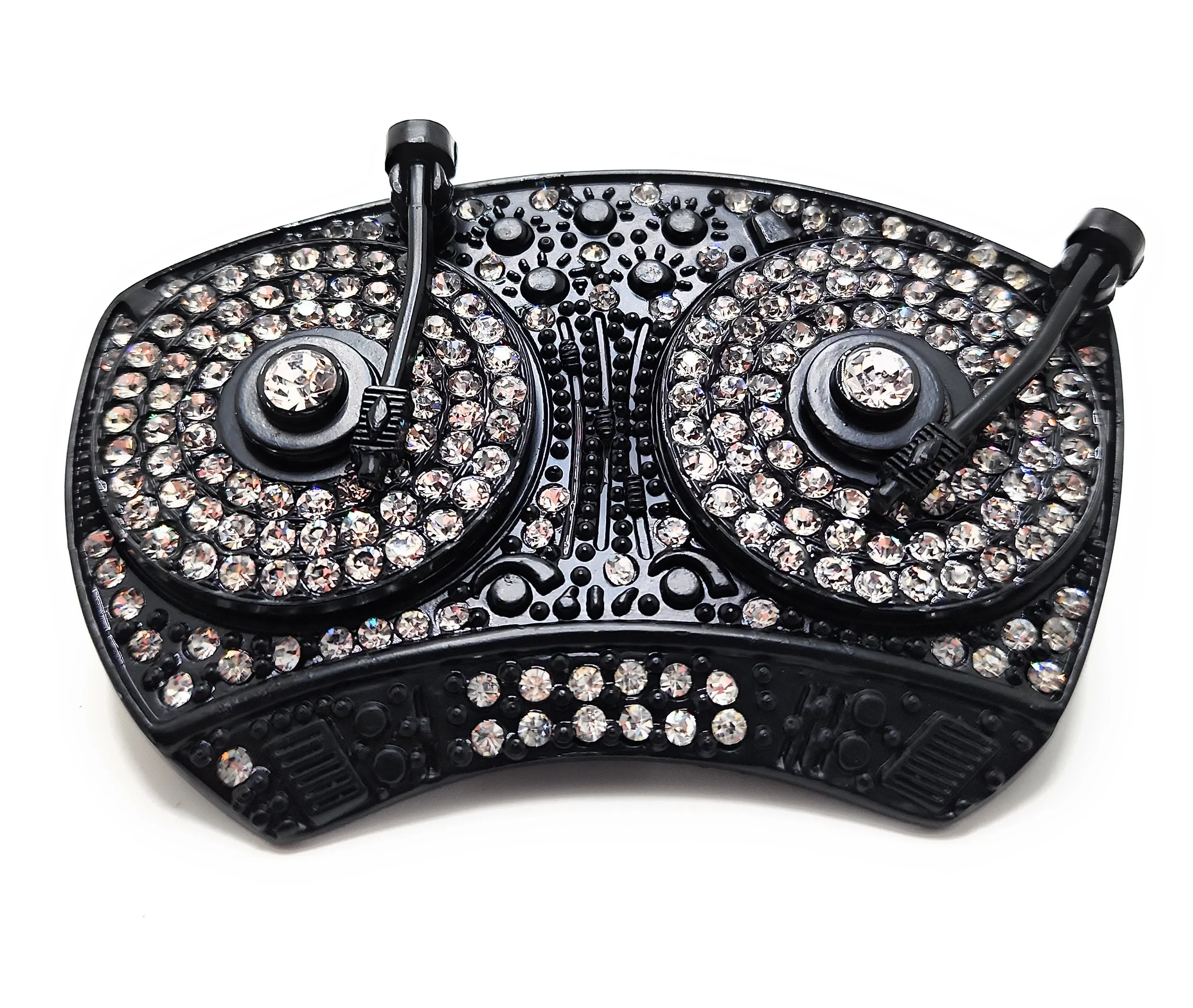 Blinged-Out Rhinestoned Turntable 3D Belt Buckle