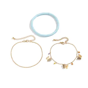 Blue & 18K Gold-Plated Butterfly Anklet Set