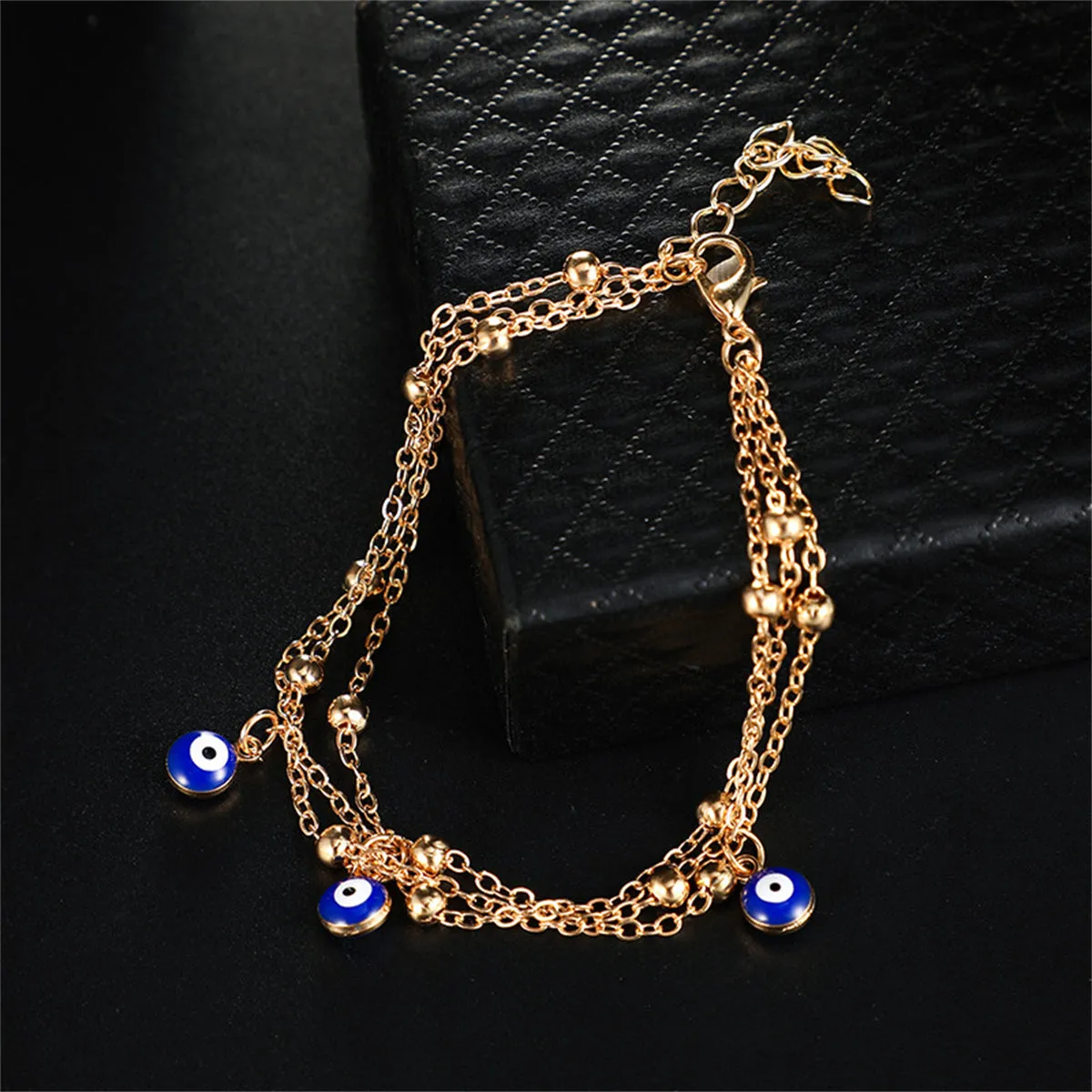 Blue & 18K Gold-Plated Evil Eye Layered Anklet
