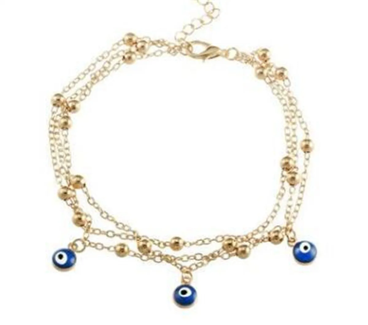 Blue & 18K Gold-Plated Evil Eye Layered Anklet