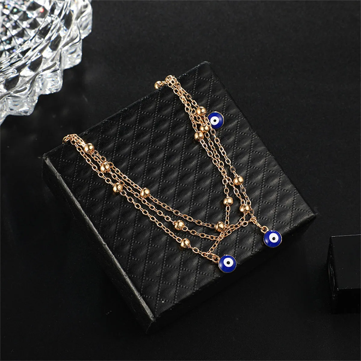 Blue & 18K Gold-Plated Evil Eye Layered Anklet
