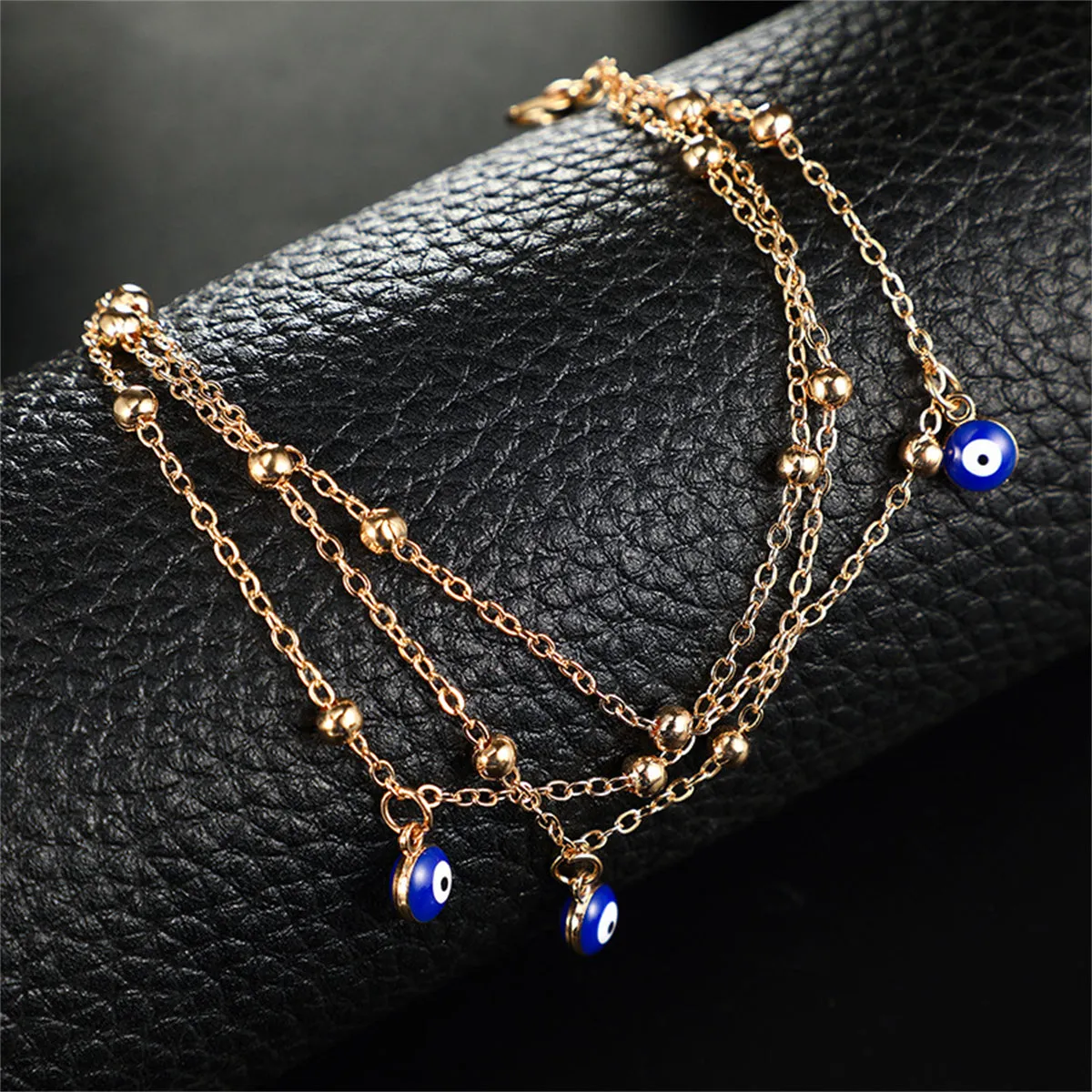 Blue & 18K Gold-Plated Evil Eye Layered Anklet