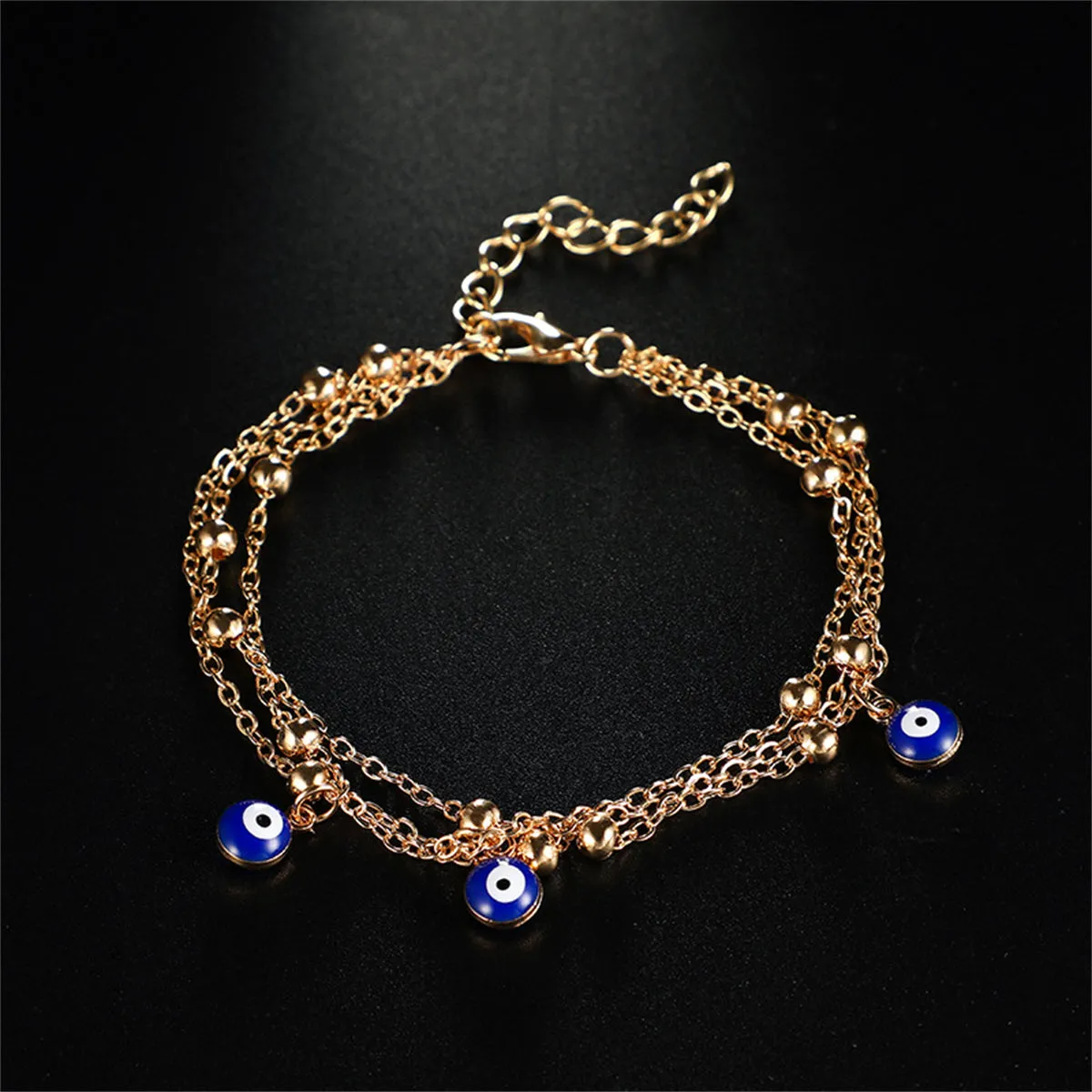 Blue & 18K Gold-Plated Evil Eye Layered Anklet