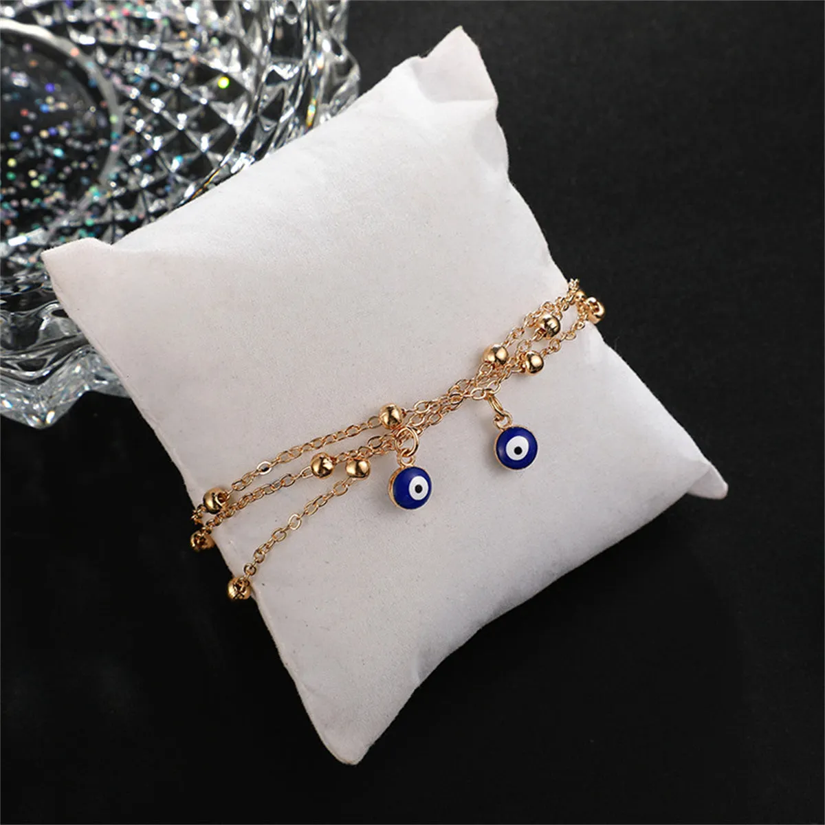 Blue & 18K Gold-Plated Evil Eye Layered Anklet