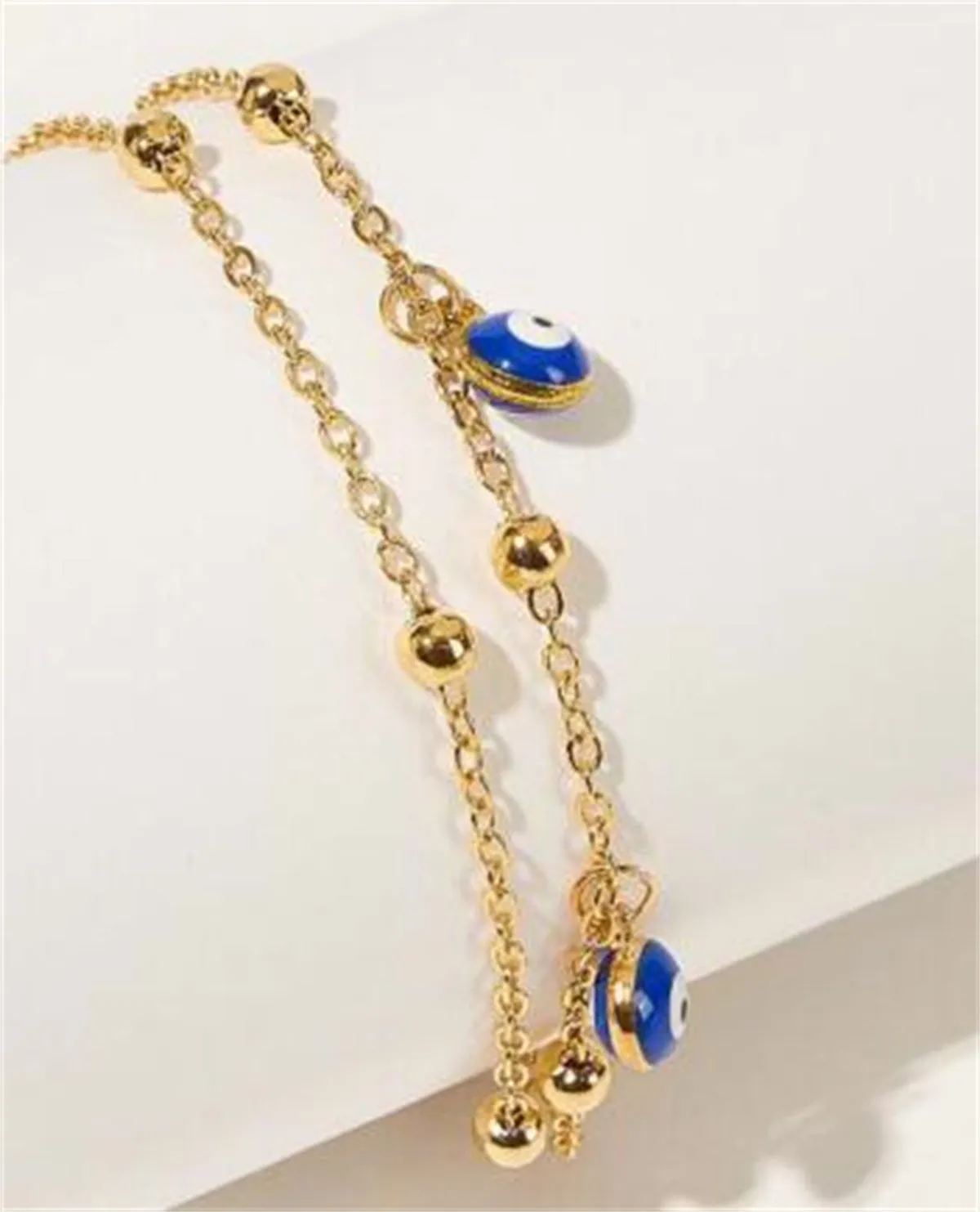 Blue & 18K Gold-Plated Evil Eye Layered Anklet