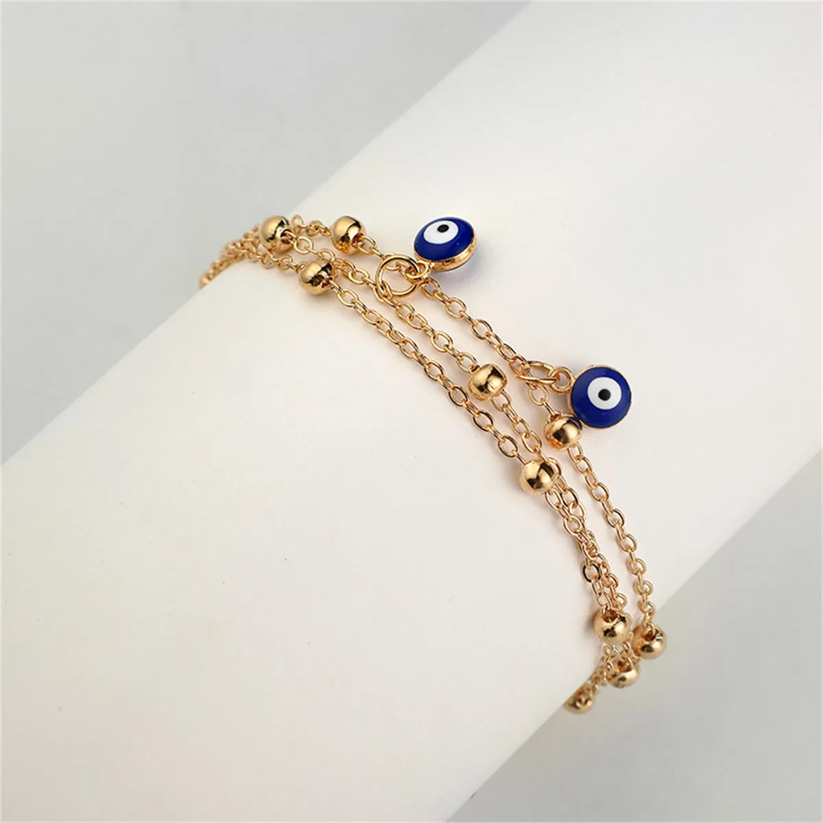 Blue & 18K Gold-Plated Evil Eye Layered Anklet