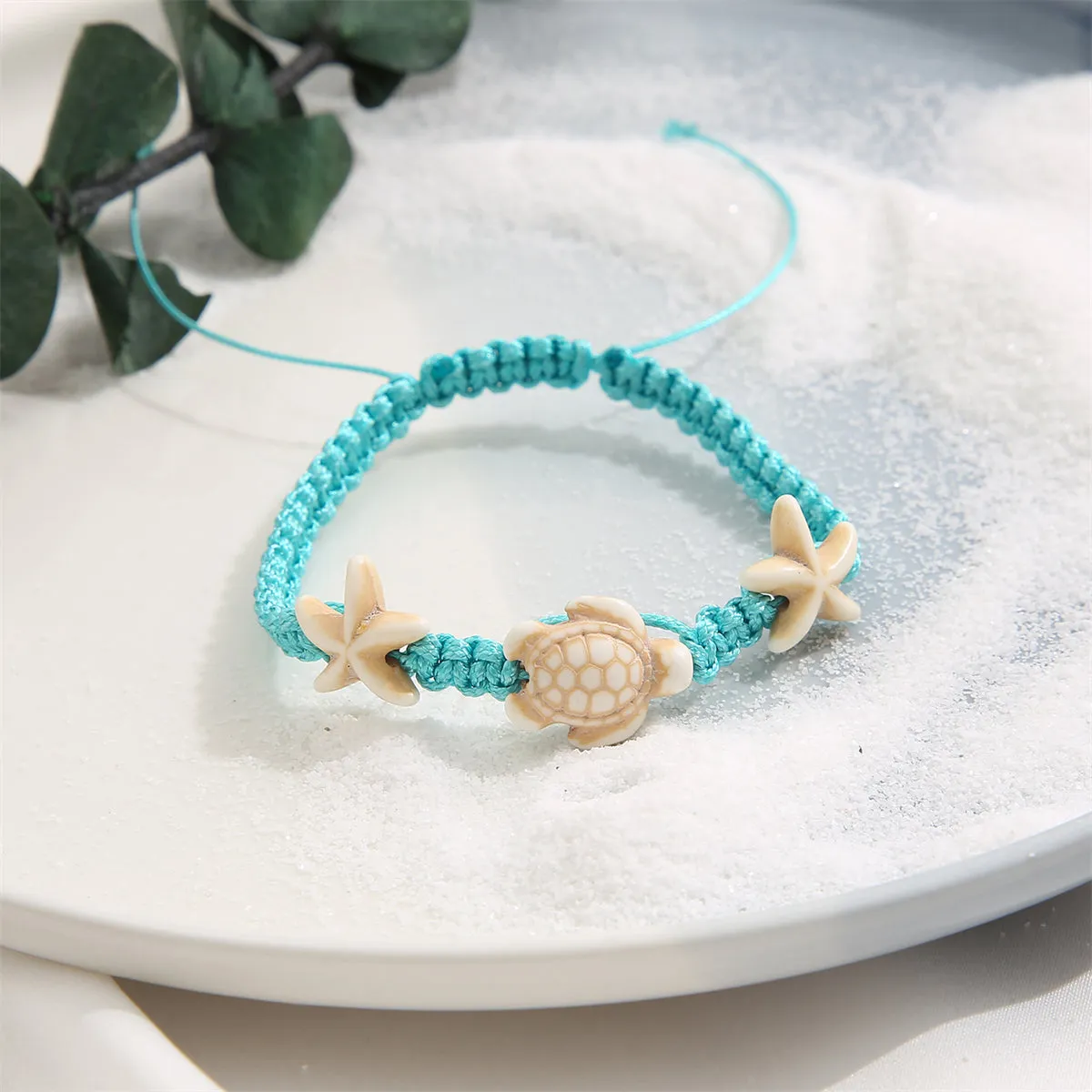 Blue & Beige Turtle Starfish Adjustable Anklet