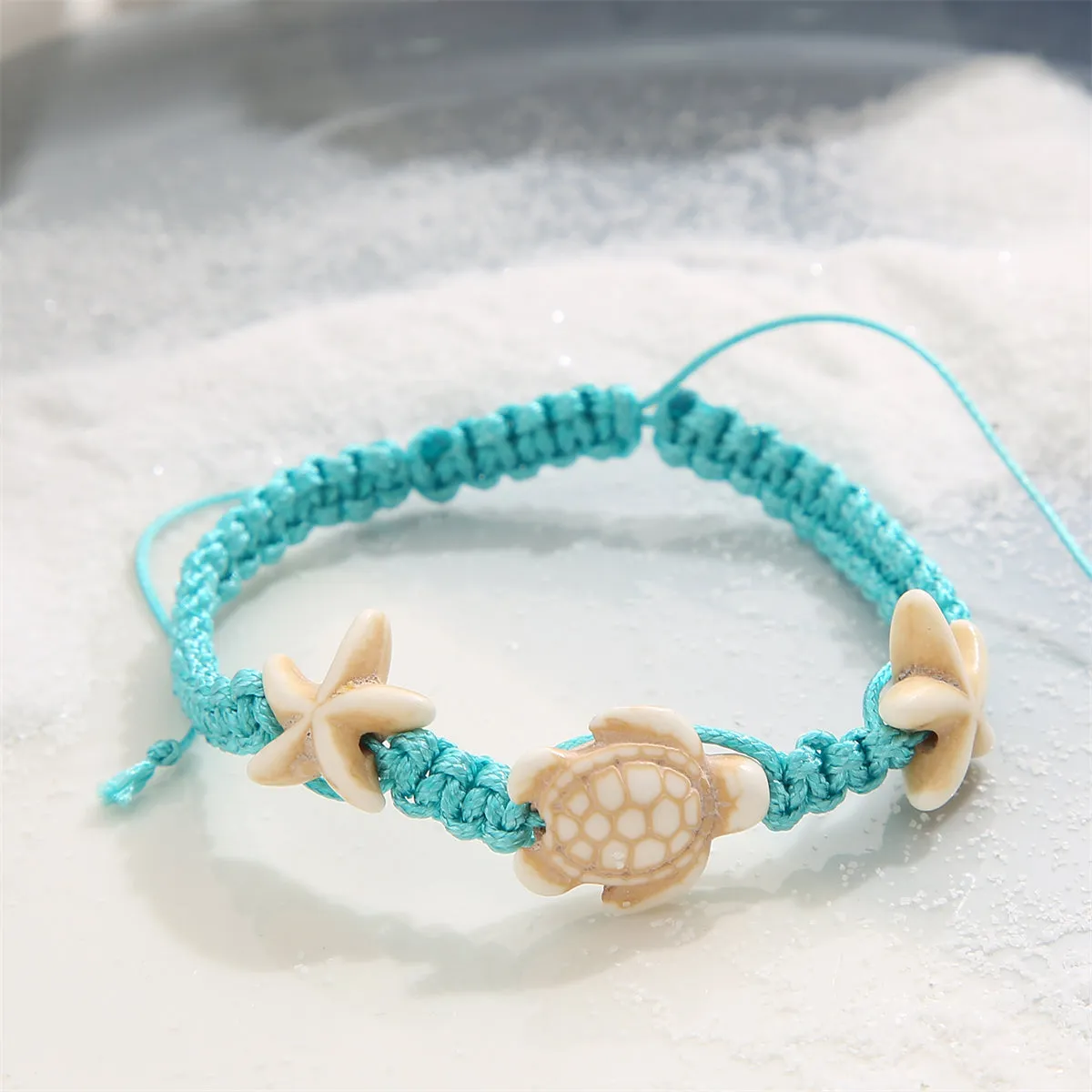 Blue & Beige Turtle Starfish Adjustable Anklet