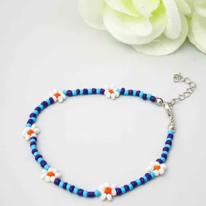 Blue Beaded Daisy Anklet