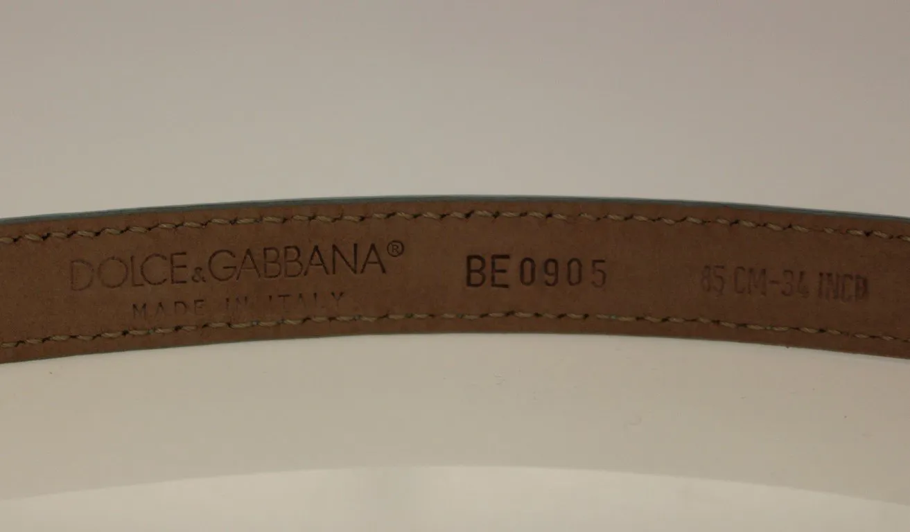 Blue Leather Logo Charm Belt