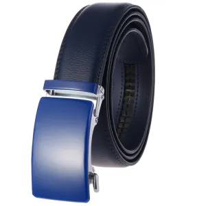 Blue Mens Adjustable Ratchet Slide Buckle Belt - Genuine Leather Automatic Belt with No Holes