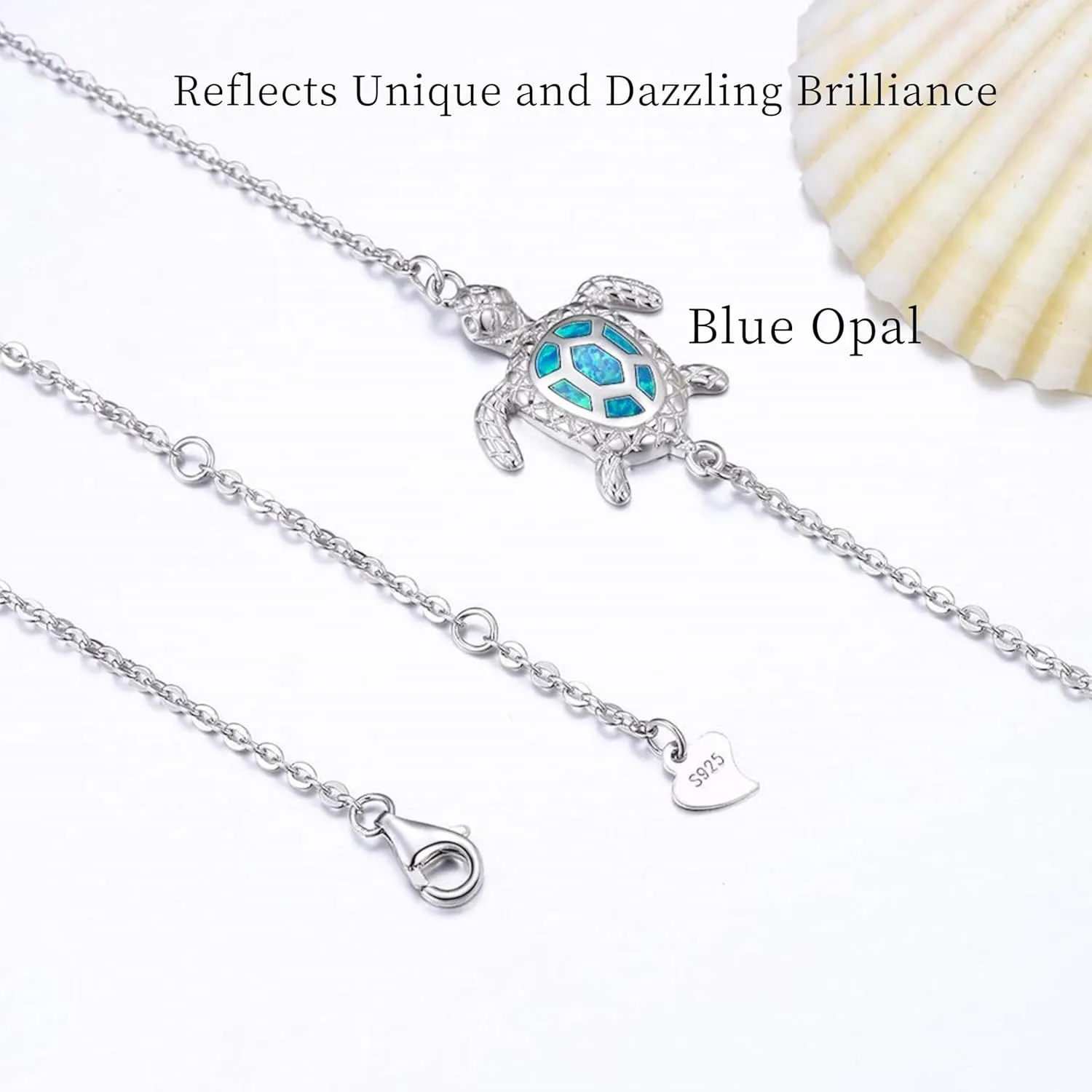 Blue Opal Sea Turtle Ankle Sterling Silver Anklet Fine Jewelry for Women Gifts 4 Level Adjustable Anklet (Large Bracelet)