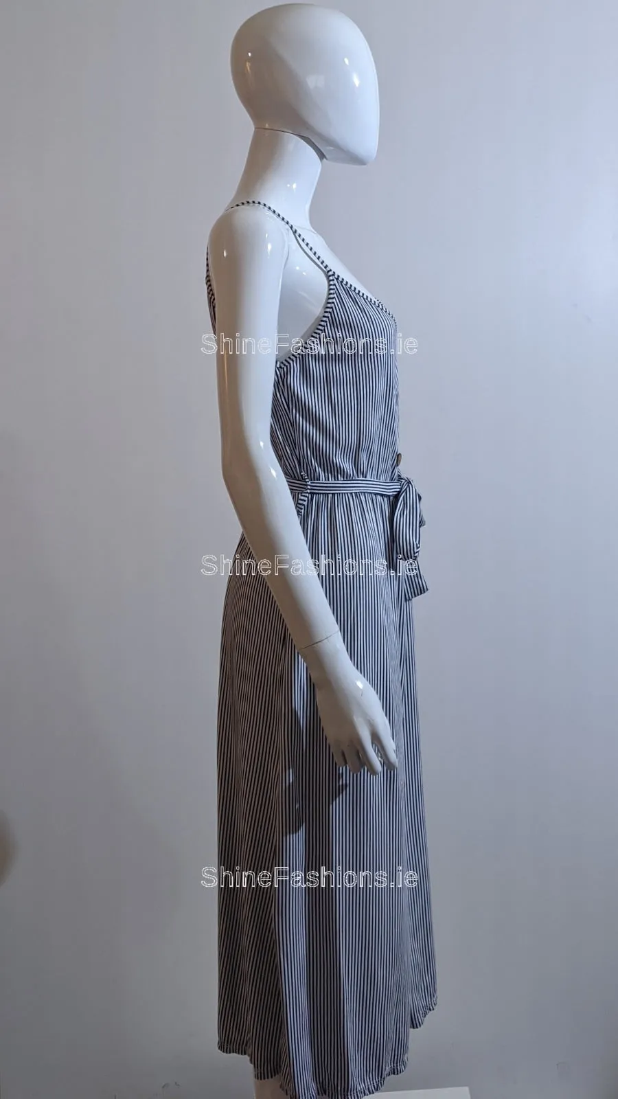 Blue Pinstripe Button Front Dress